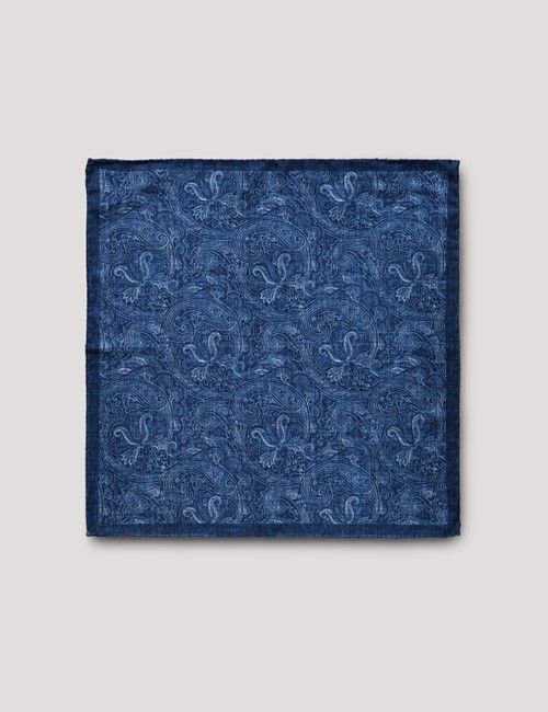 Navy Paisley Italian Silk Pocket Square - 1913 Collection-preview