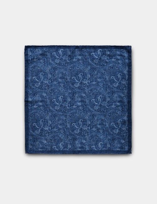 Navy Paisley Italian Silk Pocket Square - 1913 Collection-preview