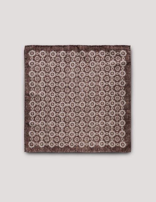Coffee Brown Medallion Italian Silk Pocket Square - 1913 Collection-preview