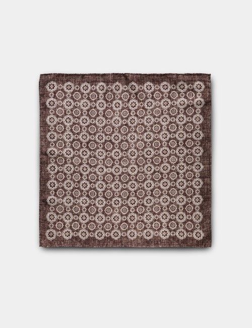 Coffee Brown Medallion Italian Silk Pocket Square - 1913 Collection-preview