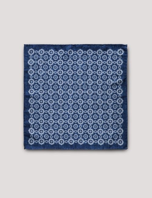 Navy Medallion Italian Silk Pocket Square - 1913 Collection-preview