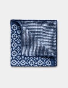 Navy Medallion Italian Silk Pocket Square - 1913 Collection