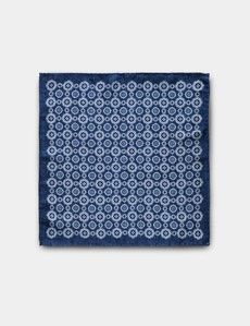 Navy Medallion Italian Silk Pocket Square - 1913 Collection-preview1