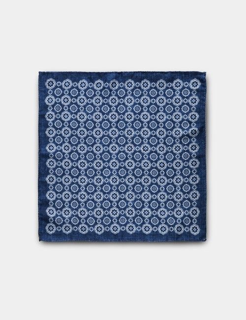 Navy Medallion Italian Silk Pocket Square - 1913 Collection-preview
