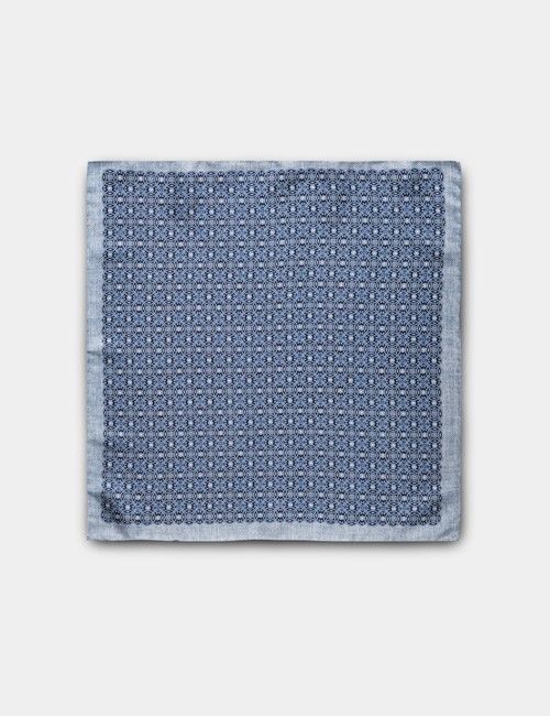 Blue Geo Italian Silk Pocket Square - 1913 Collection-preview