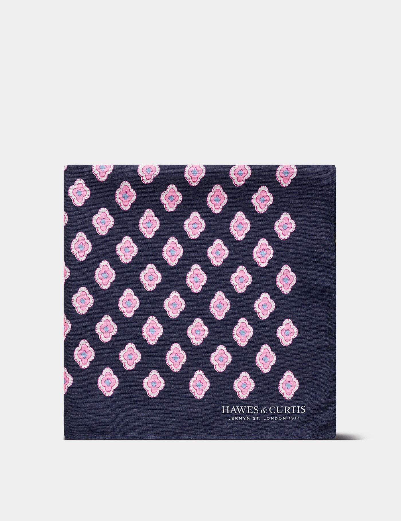 Navy & Pink Medallion Geo 1913 Pocket Square