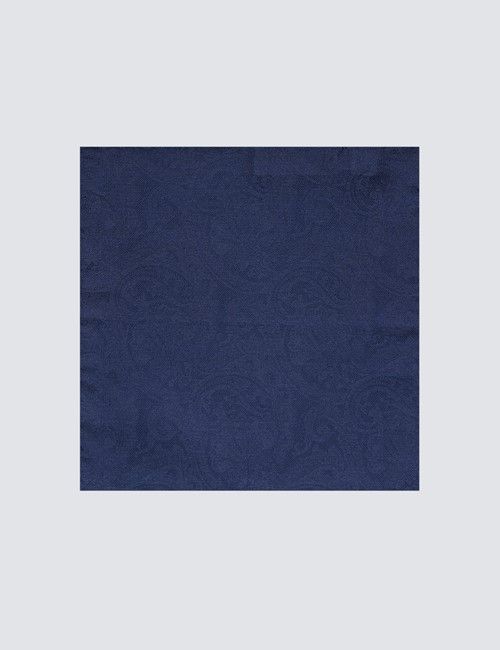Men's Navy Jacquard Paisley Pocket Square - 100% Silk