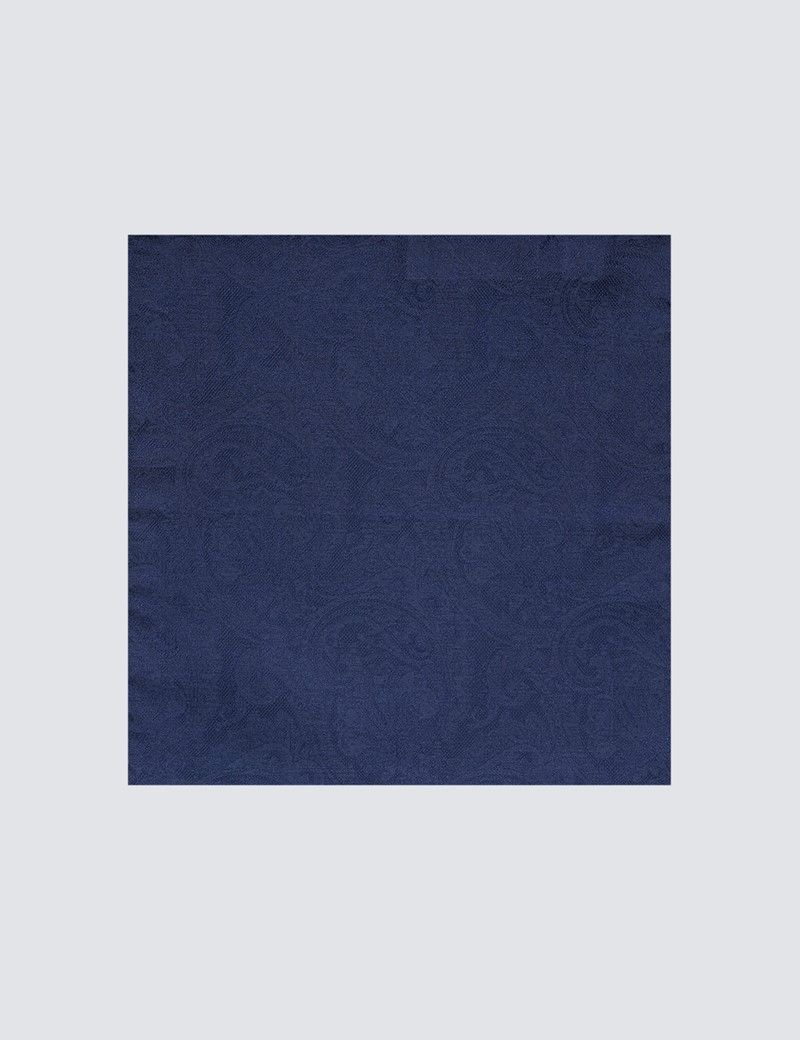 Men's Navy Jacquard Paisley Pocket Square - 100% Silk