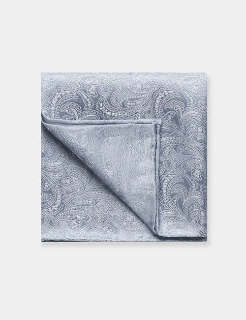 Sky Blue Paisley Handkerchief - 100% Silk 