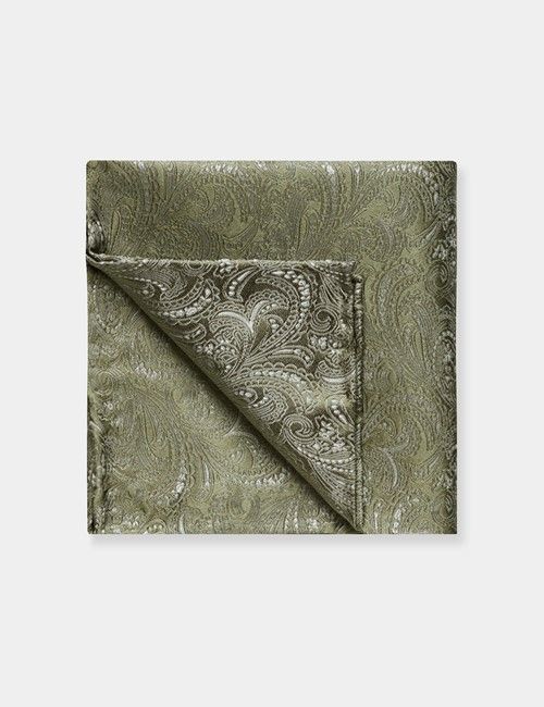 Sage Green Paisley Handkerchief - 100% Silk 