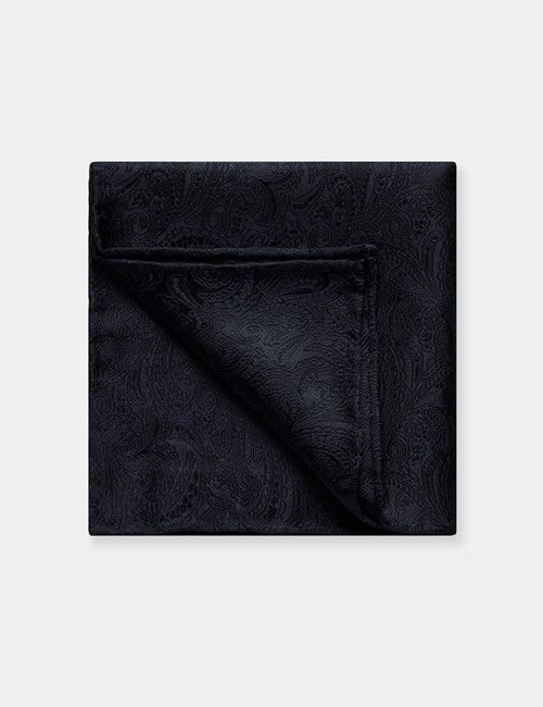Navy Paisley Handkerchief - 100% Silk 