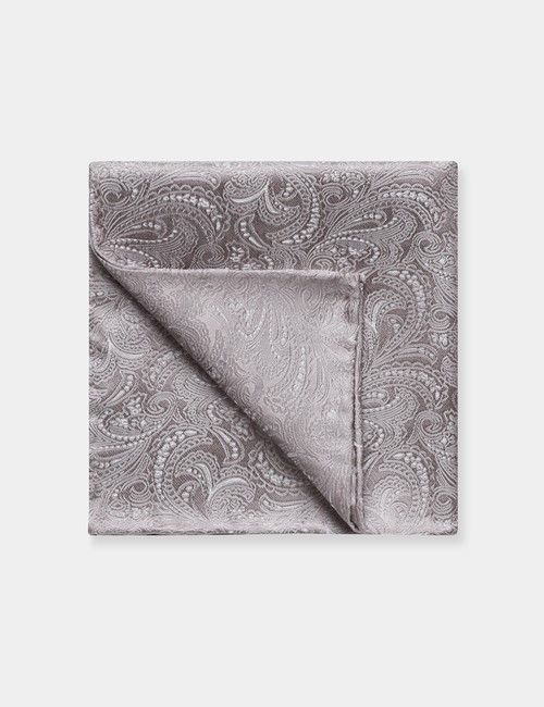 Silver Paisley Handkerchief - 100% Silk 