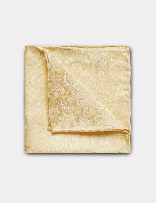 Yellow Paisley Handkerchief - 100% Silk 