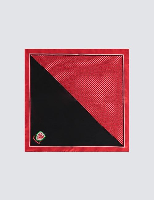 Men's Red & Black 2 Way Welsh Spot Pocket Square - 100% Silk-preview