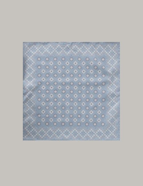 Blue & Pink Geometric Foulard Handkerchief - 100% Silk