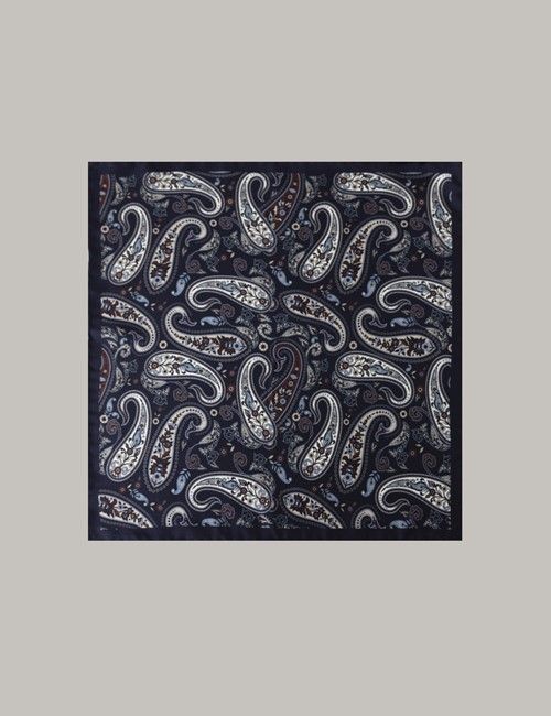 Navy Paisley Handkerchief - 100% Silk