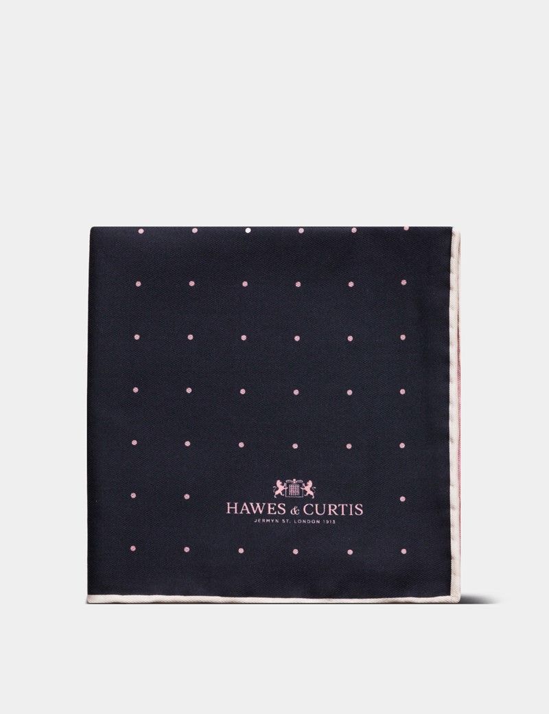 Navy & Pink Spotted Pocket Square