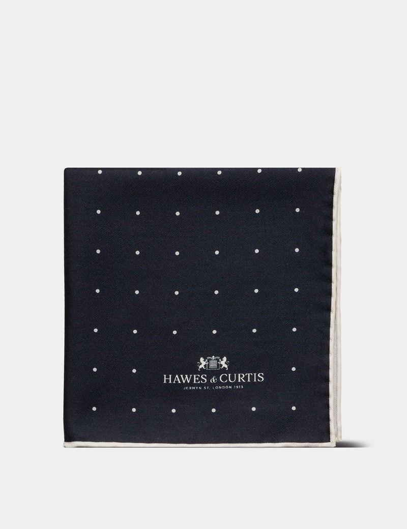 Navy & White Spotted Pocket Square