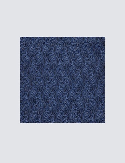 Mid Blue Paisley Handkerchief - 100% Silk