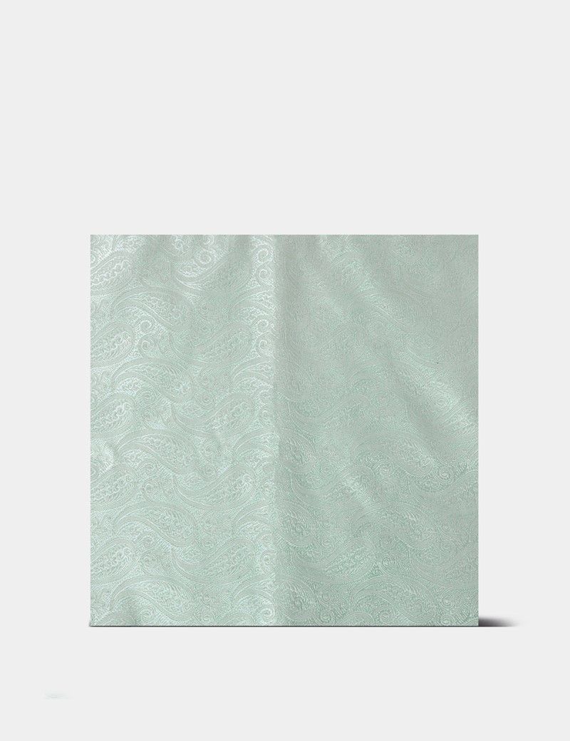 Light Green Paisley Pocket Square - 100% Silk