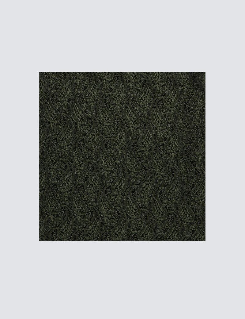 Dark Green Paisley Handkerchief - 100% Silk