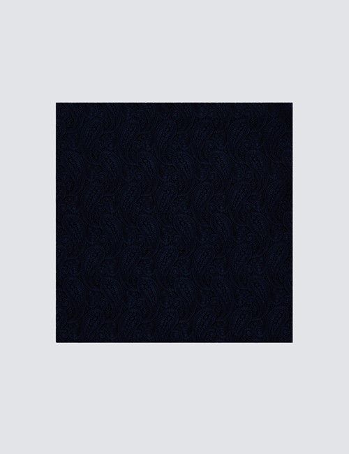 Navy Paisley Pocket Square - 100% Silk