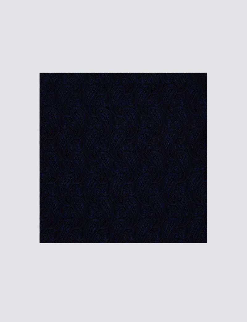 Navy Paisley Pocket Square - 100% Silk