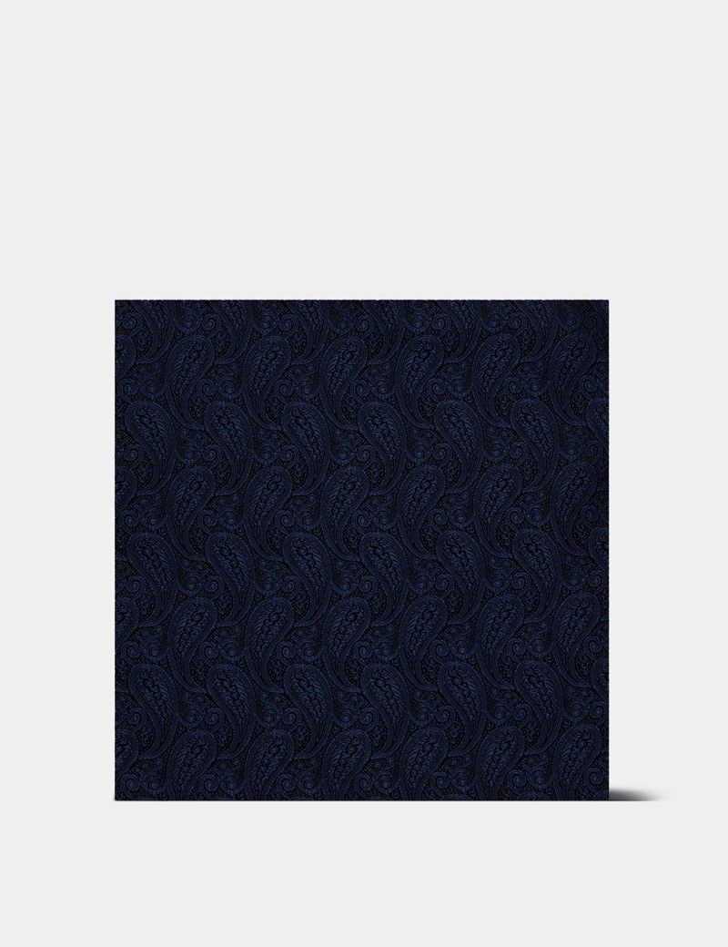 Navy Paisley Pocket Square - 100% Silk
