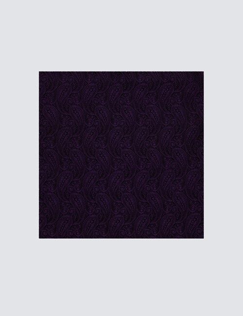 Plum Paisley Pocket Square - 100% Silk