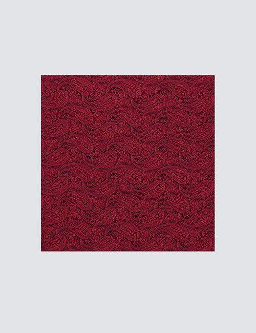 Red Paisley Pocket Square - 100% Silk