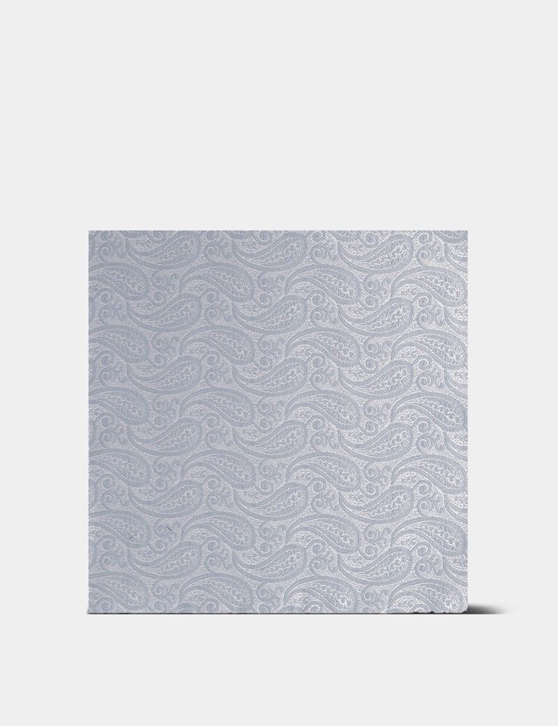 Silver Paisley Pocket Square- 100% Silk