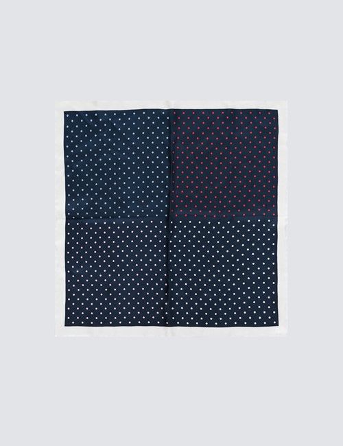 Men's Navy 4 Way Spot Pocket Square - 100% Silk-preview