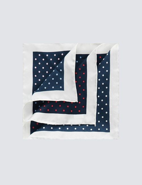 Men's Navy 4 Way Spot Pocket Square - 100% Silk