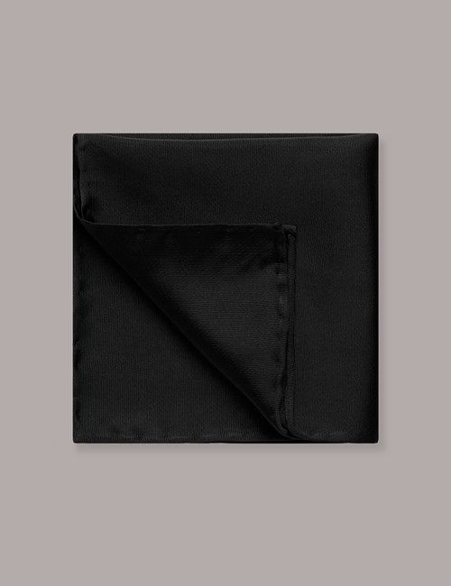 Black Plain Repp Pocket Square - 100% Silk
