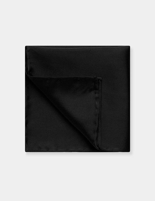 Black Plain Repp Pocket Square - 100% Silk