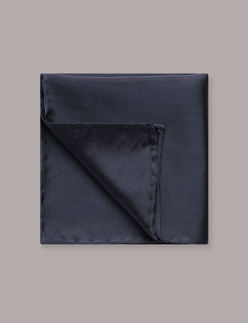Mid Blue Plain Repp Pocket Square - 100% Silk