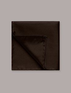 Chocolate Brown Plain Repp Pocket Square - 100% Silk