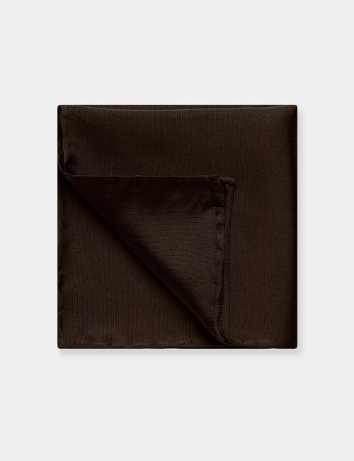 Chocolate Brown Plain Repp Pocket Square - 100% Silk