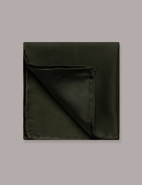 Dark Green Plain Repp Pocket Square - 100% Silk