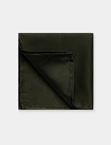 Dark Green Plain Repp Pocket Square - 100% Silk