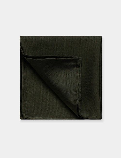 Dark Green Plain Repp Pocket Square - 100% Silk