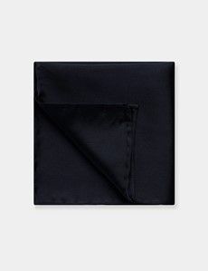 Navy Plain Repp Pocket Square - 100% Silk