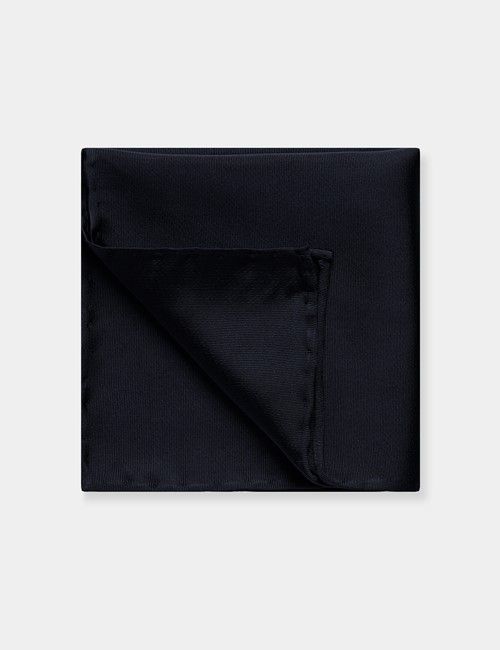 Navy Plain Repp Pocket Square - 100% Silk