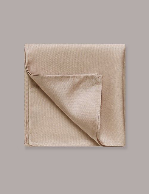 Champagne Plain Repp Pocket Square - 100% Silk