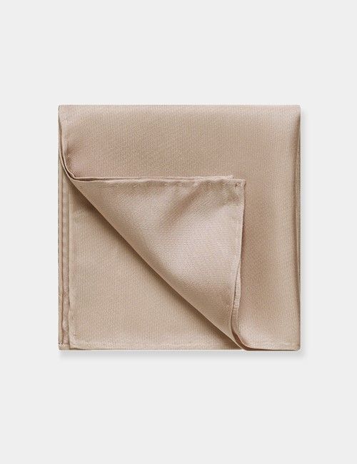 Champagne Plain Repp Pocket Square - 100% Silk