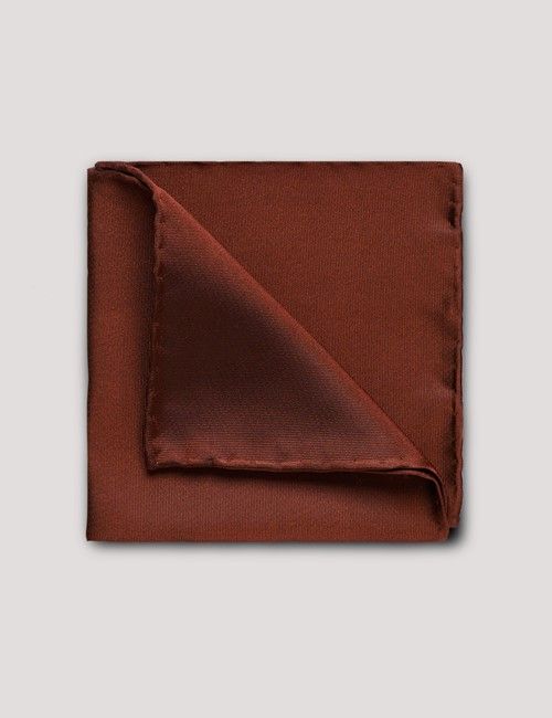 Rust Plain Repp Pocket Square - 100% Silk