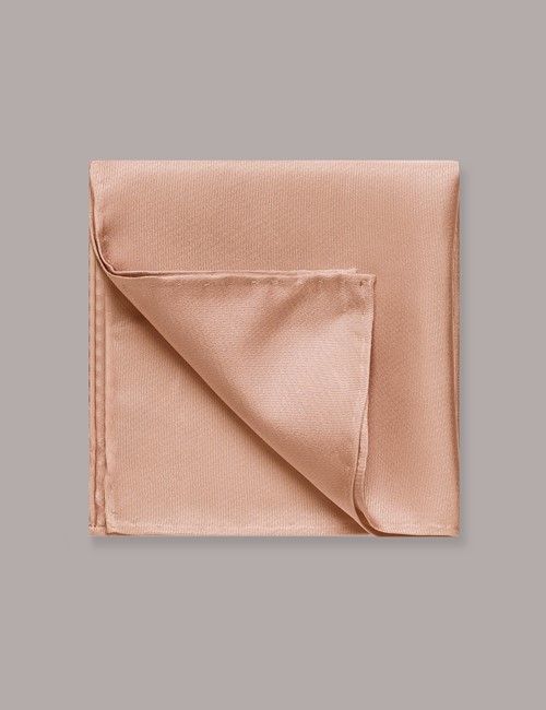 Peach Plain Repp Pocket Square - 100% Silk
