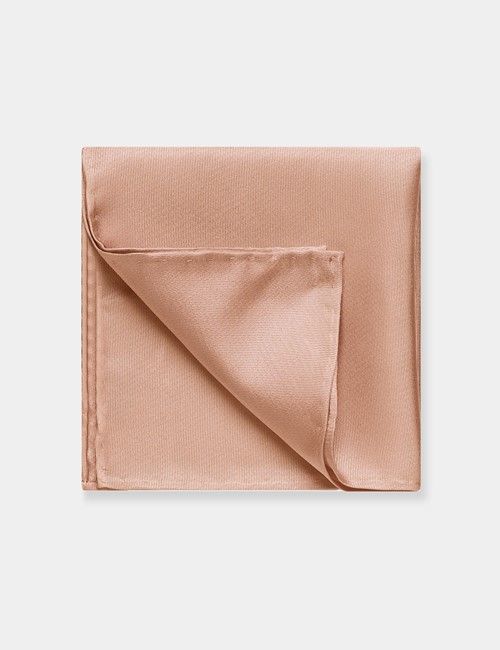Peach Plain Repp Pocket Square - 100% Silk