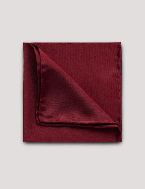 Red Plain Repp Pocket Square - 100% Silk