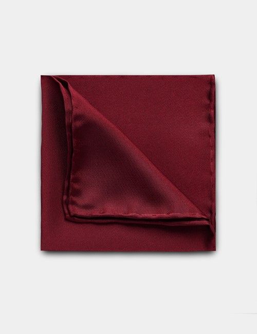 Red Plain Repp Pocket Square - 100% Silk